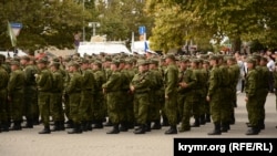 Митинг, посвященный проводам российских военнослужащих 47-й мотострелковой дивизии на войну против Украины. Севастополь, 27 сентября 2022 года