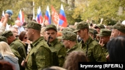 Митинг, посвященный проводам военнослужащих 47-й мотострелковой дивизии ВС РФ на войну в Украине. Севастополь, 27 сентября 2022 года