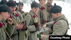 «Красноармейцы» в зимней форме одежды 1939 года. Военно-историческая реконструкция