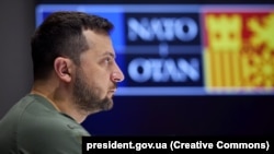 UKRAINE – President of Ukraine Volodymyr Zelenskyi addresses via video link at the NATO summit in the Spanish capital, Madrid. Kyiv, June 29, 2022